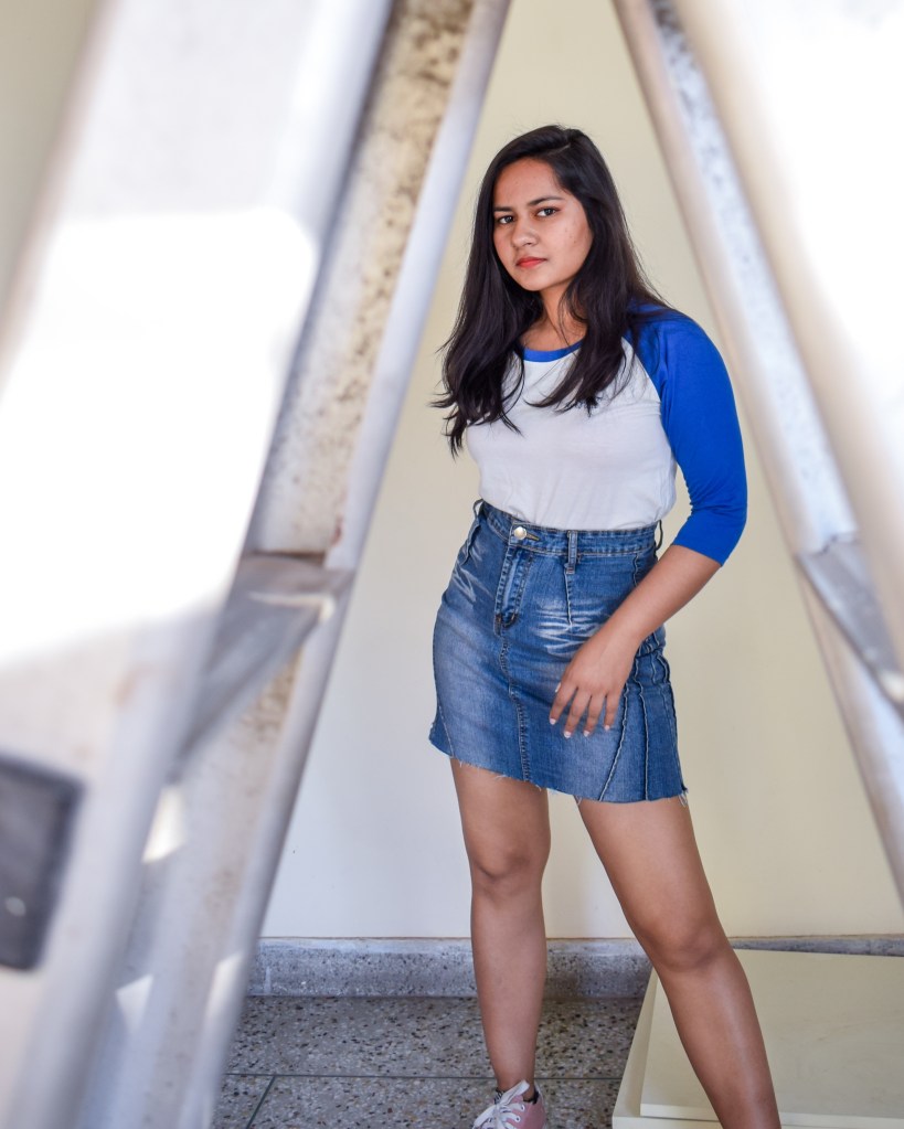 Cool sporty look to style with denim skirt